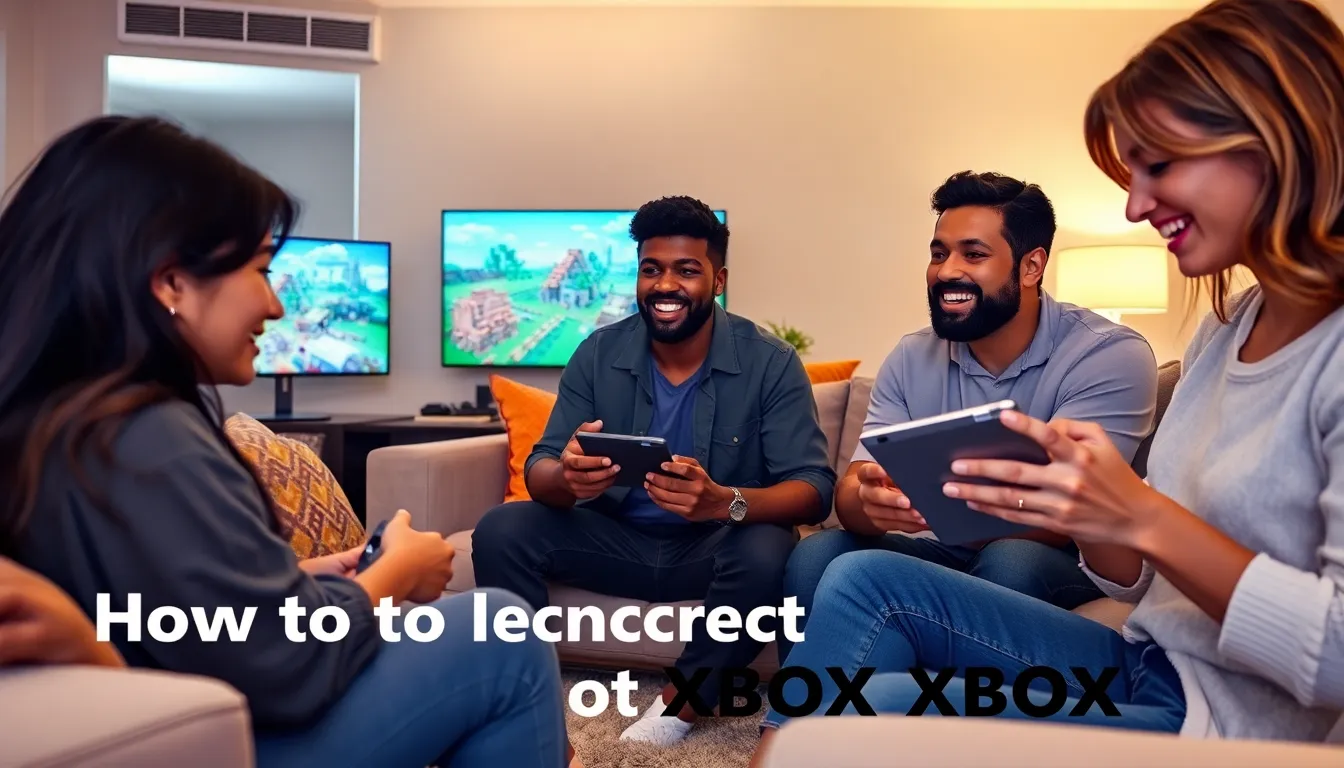 Group of friends gaming together on Xbox in a stylish living room.