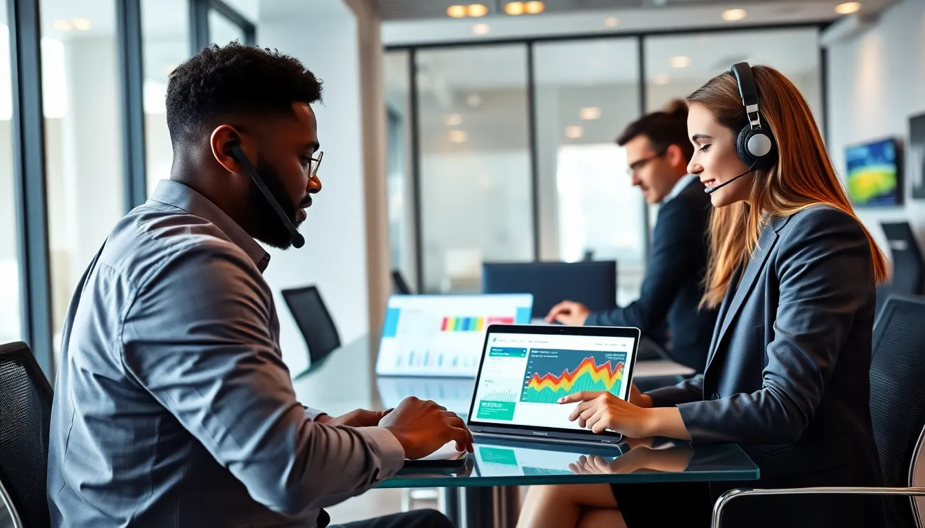 diverse team assisting customers in a modern support center.