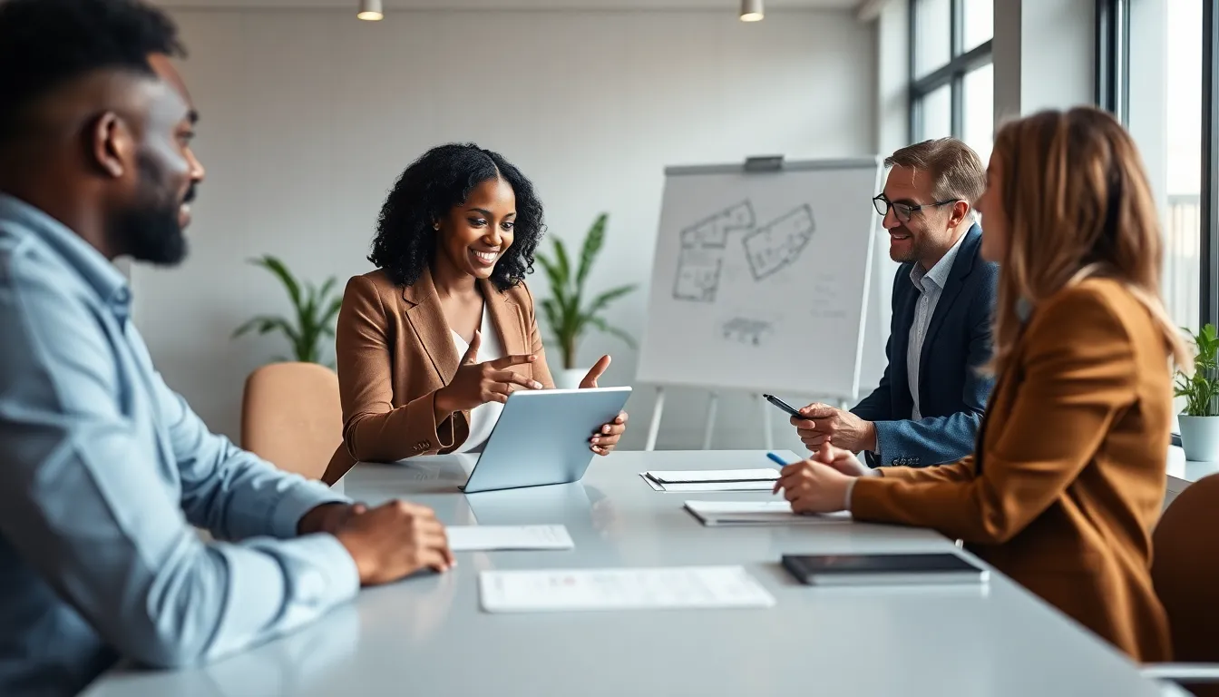 diverse team collaborating on innovative event planning in a modern office.