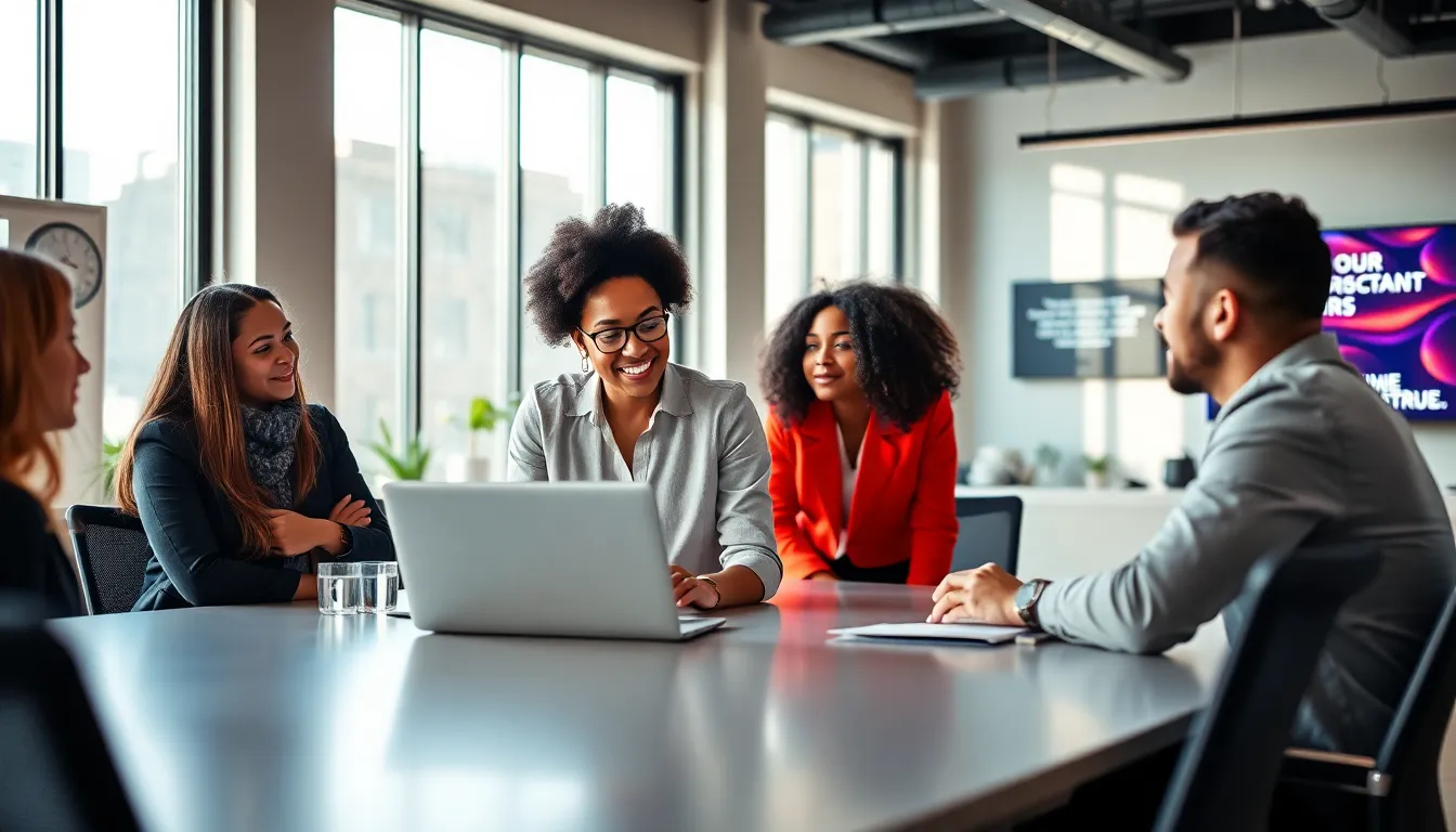 diverse professionals collaborating in a modern office space.