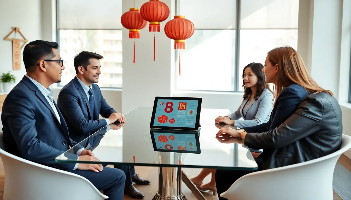 diverse business team discussing Chinese cultural elements for luck.