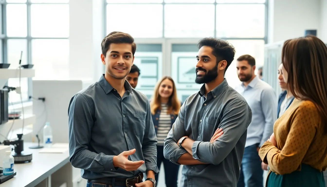 Andrew Lotsopower Hall presenting his energy invention in a modern lab.