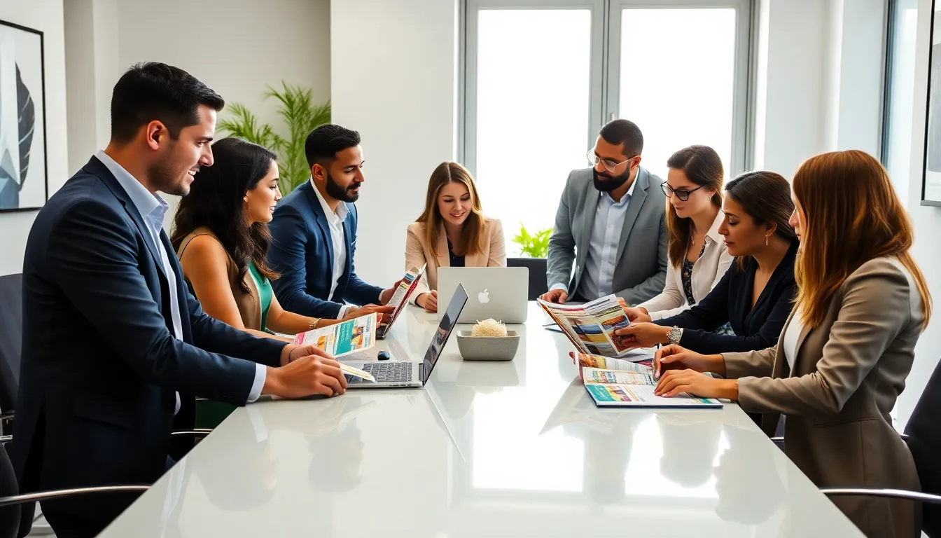 diverse team of planners discussing event ideas in a modern office.