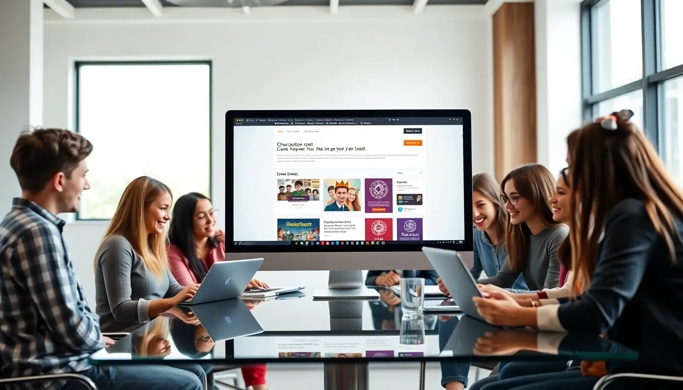 diverse young adults collaborating over the Ck2generator.com homepage.