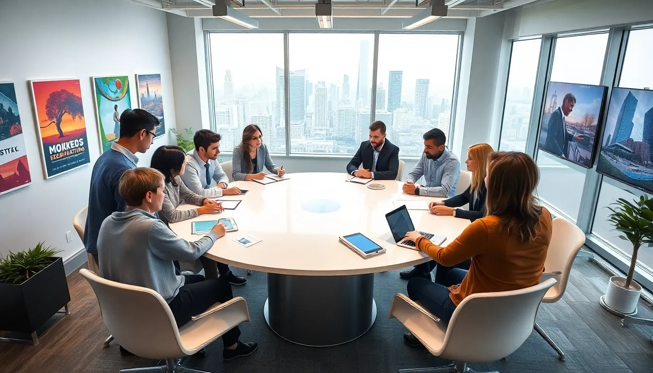 diverse professionals collaborating in a modern workspace.