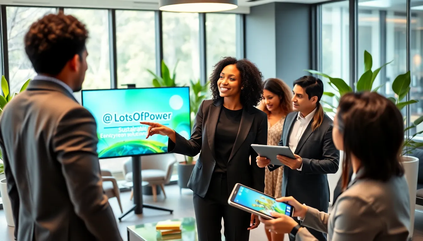 diverse team discussing energy solutions in a modern office.
