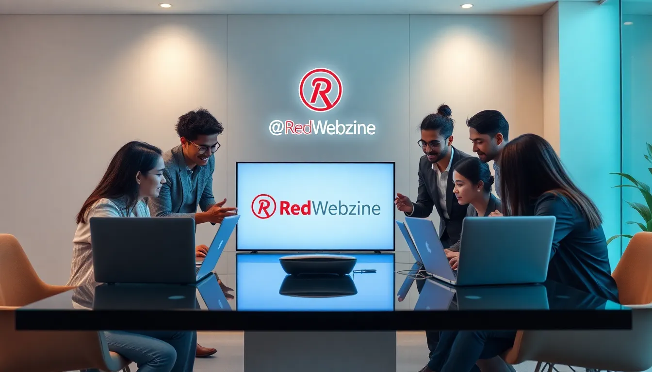 diverse team collaborating over digital content in a modern office.