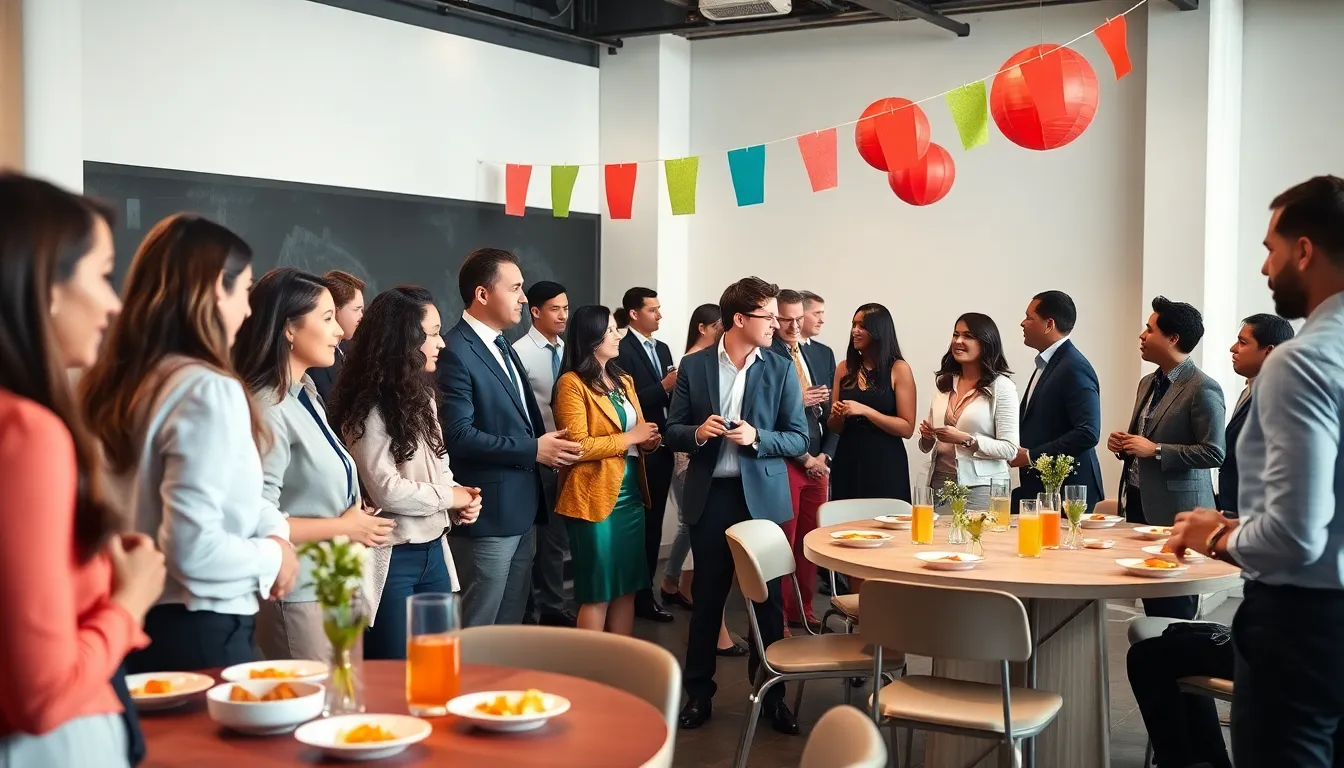 diverse professionals enjoying a creatively arranged thrifty event.